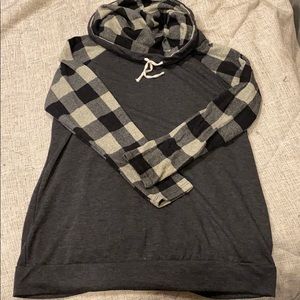 Buffalo plaid cowl neck shirt/sweater